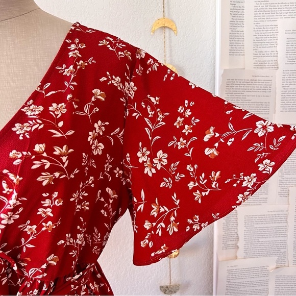 SHEIN Maternity Rust Orange Floral Print Surplice V Neck Short Sleeve Mini Dress - Picture 8 of 14